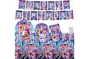 KEVRDRT 62 Piezas Decoración Cumpleaños, Vajilla de Fiesta de Cumpleaños con Platos Vasos Servilletas Pajitas Mantel y Bandera, Party Vajilla Fiesta, Regalo para Fans del Anime Niños/Jóvenes (Azul)