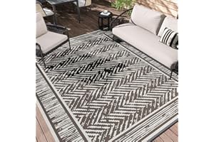 SIXHOME Tappeto da Esterno 150 * 240cm, Tappeto Esterno Terrazzo Reversibile Portatile Pieghevole per Giardino Impermeabile Resistente ai Raggi UV, Marrone e Beige