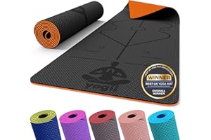 Yogii Yoga Mat - Non-Slip 6mm Thick TPE & Travel-friendly Yoga Mat - Perfect for Home & Gym Exercise Fitness & Pilates - With Laser Alignment Guides for Men & Women