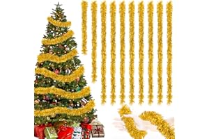 TUTUKYLE 20M/Pack of 10 Lametta Weihnachtsbaum, Lametta Golden Girlande Weihnachten, Weihnachtsbaum Deko, Weihnachtsdeko Girlande, Lametta Girlande für Vorhänge, Zimmer, Party Weihnachtsfeierdekoration