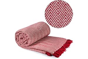 Emma Barclay Überwurf, Fischgrätenmuster, recycelte Baumwolle, Gemustert, für Stuhl, Sofa, Sofa, Bett, Überwurf, 178 x 254 cm, Rot