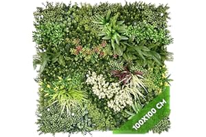 JELLE & JACOB Mur Vegetal Artificiel Exterieur et Interieur, Panneau Mur végétal 100x100 cm -Prairie d’été-, Facile d’Entretien et Durable – pour Une Ambiance Cosy, Plante Murale Artificielle
