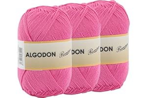ETREXONLINE Fil de coton Pelote de coton 100 % Parfait pour tisser ou pour crocher - Couleur fuchsia 100 g 220 mètres x 3 pièces