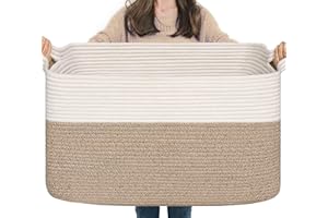 TIMEYARD Wäschekorb, Korb Aufbewahrung, Faltbarer Wäschekorb, Aufbewahrungskorb für Baby Spielzeug, Square Laundry Baskets, Korb Aufbewahrung für Decken, kissen, Gästehandtuchkorb, 65L, Weiß und Braun