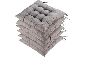 HAMO Seat Pads for Dining Chairs, 40x40cm Kitchen Chair Cushions with Ties (6 Count (Pack of 1), Grey)