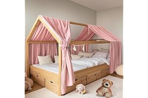 FloraVigo Baldachim na łóżko domowe, 2 sztuki, ręcznie wykonany ze 100% bawełny muślinowej, baldachim materiałowy do dekoracji łóżka domowego, dla dziewcząt i chłopców (zestaw 2 szt., 65 x 270 cm