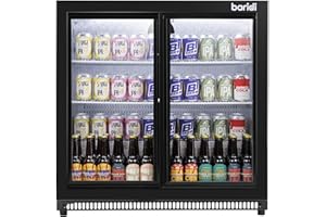 Baridi Back Bar Drinks Fridge/Cooler with Double Sliding Doors, 190L Capacity - DH273