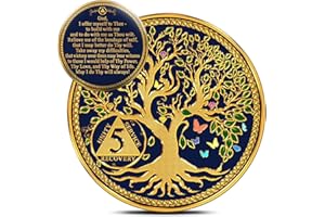 CLEARMIND SOBRIETY Tree of Life Sobriety Coin for Addiction Recovery - Sobriety Gift AA Chips and Medallions - Anniversary Gifts & Sobriety Gifts for Men & Women with Coin Capsule & Velvet Gifting Pouch - Years 5