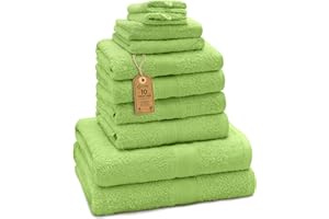 GREEN MARK TEXTILIEN GREEN MARK 10-częściowy zestaw ręczników z 100% bawełny – 4 ręczniki 50×100 cm, 2 ręczniki kąpielowe 70×140 cm, 2 ręczniki gościnne 30×50 cm oraz 2 rękawice do mycia - Jabłkowa Zieleń