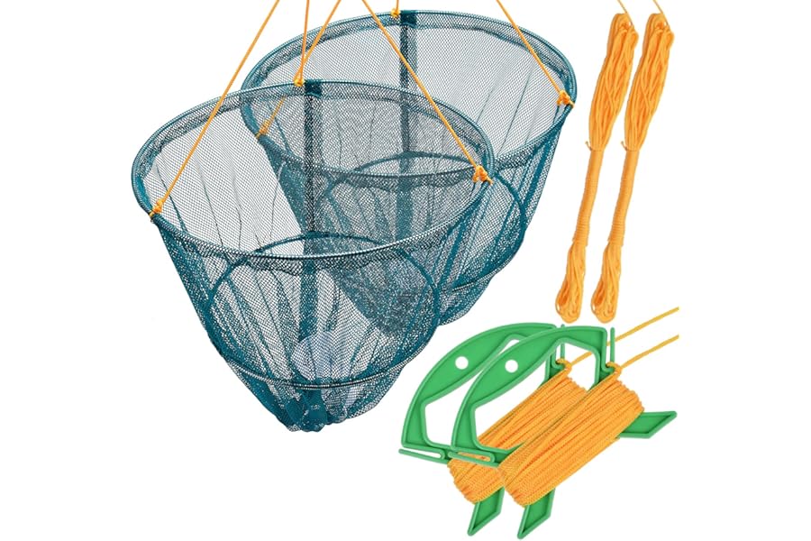 SF Portable Crab Drop Net with Net Bait Bag & Rope & Line Handle for Crabbing Catch Fish Prawn Crayfish Lobster, Multi Colors(Set of 2/4, W30cm x H25cm)