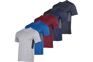 Real Essentials 5 Pack: Men’s Dry-Fit Moisture Wicking Active Athletic Performance Crew T-Shirt