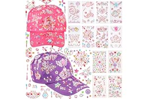 HOCUCHELAND DIY Baseball Cap, Verstellbar Baseballkappe Selbst Gestalten Cap mit 12 Blätter Glitzersteine Aufklebern, Personalisierte Kappe Sonnenhut für Mädchen