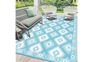 SHACOS Tapis Exterieur Terrasse 180x270cm Tapis de Sol Exterieur en Plastique avec Motif Géométrique Pliable Réversible pour Terrasse, Camping, Pique-Nique, Plage