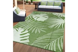 Capslpad Waterproof Leaves Outdoor Rug 180x270cm Reversible Lightweight Plastic Straw Rug Recycled Portable RV Travel Rugs Picnic Blanket Mat for Garden Backyard Camping BBQ Deck Beach, Sage Green