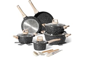 JUST PERFECTO HOUSEHOLD APPLIANCES Just Perfecto Pots and Pans Sets Non Stick, Induction Hob Pan Set of 15 pcs, Saucepan Set, Non Stick Frying Pan Set with Lid Stock Pot, Deep Frying Pan, Pots and Pans Set Hob Granite Cookware Set