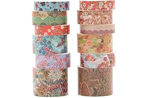 KAVI' S 12 Rollos Kyoto Washi Tape Set cinta adhesiva decorativa Washi Glitter Adhesivo de Cinta Decorativa para DIY Crafts Scrapbooking (Incense & Fireworks)