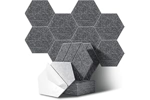 JurciCat 12 pièces Panneaux acoustiques Hexagonaux autocollants panneau acoustique mousse acoustique autocollante pour studio d'enregistrement Bureau Studio Gaming room (30x26x0.9cm)