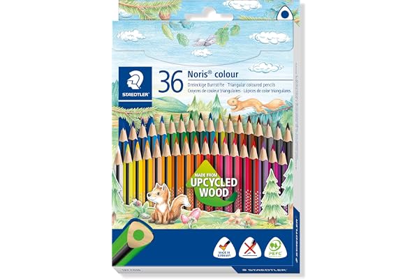 STAEDTLER - Noris colour 187 - Etui carton double couche 36 crayons de couleur triangulaires assortis en bois upcyclé - 187 CD36