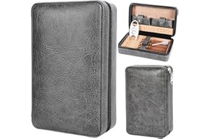 M TIME C CLUB High Quality Rock Grey Leather Cigar Humidor 4-Finger Portable Travel Leather Cigar Case Cigar Cutter Cigar Humidor with Cigar Cutter and Humidifier for Men, Rock Grey, Classic Elegance;