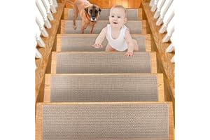 Leeko Tappetini per gradini, per interni, autoadesivi, antiscivolo, in set da 15 o singoli (marrone chiaro)