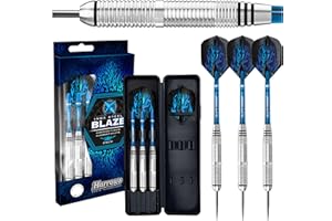 Harrows Fléchettes Blaze INOX | Jeu de fléchettes à Pointe en Acier avec étui de Transport | 21 g, 22 g, 23 g et 24 g | Comprend des tiges Supergrip et des ailettes Marathon de 100 microns