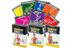 Stack 52 Suspension Exercise Cards. Compatible with TRX and other Trainer Straps. Suspended Bodyweight Resistance Workout Game. Video Instructions Included. Fun at Home Fitness Training Program.