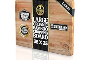 Deer & Oak Large Cutting Board 38 x 25 x 2cm, Pre-Oiled Wooden Bamboo Chopping Board for Carving Meat, Fish, Vegetables, Fruits, Cheese, Bread