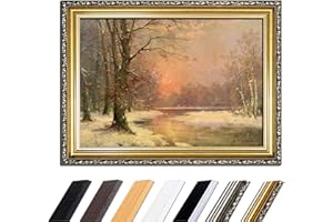 BILDERDEPOT24 Tableau avec cadre – Adolf Kaufmann Coucher de soleil dans un paysage d'hiver 50 x 40 cm – Impression sur toile encadrée Alte Meister – Cadre antique doré baroque, classique