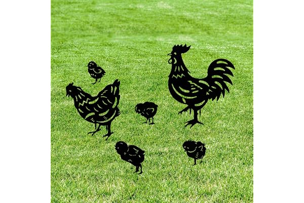 MERYSAN 6Pcs Jardin de Poulet en métal pour Coq et Poule, Signes de Jardin d'art de Cour de Poulet Art décoratif, Signes d'art de fête de Festival décoration de Jardin de Trottoir de pelouse (B)