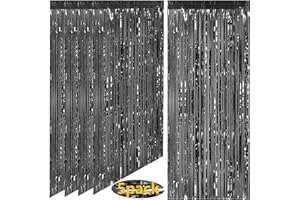 AIBAOBAO 5 Stück Lametta Vorhänge, Schwarz Metallisch Vorhänge für Hochzeit Verlobung Brautdusche Bachelorette Bühnendekor Geburtstag Baby Party Dekoration, Tür Fenster Hintergrund Foto Requisiten