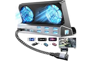 YCE 11 in 1 Dockingstation für Valve Steam Deck/OLED/ROG Ally/Legion go/MSI Claw Typ C Dockingstation mit Zwei Kühlventilatoren,HD2.0/4K@60Hz,1000M Gigabit Ethernet,6 USB A,PD 100W Aufladung