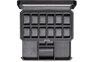 ROTHWELL 12 Fente en Cuir Coffret Avec Valet Tiroir - Montre de Luxe Case Organisateur Affichage, Microsuède Liner, Boîtes de Rangement Porte-hommes Grand Verre Top Ecrins Pour Montres (Noir/Gris)