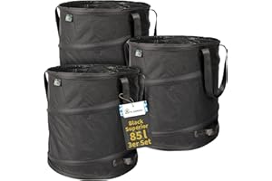 TTL COMMERCE TTL Garden Black SUPERIOR - Saco de jardín (3 unidades, 85 L, doble suelo, 260 g/m², extra estable, 600D, Oxford, 85 L, plegable)