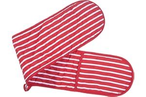 ZIMEL HOMES-Butcher Stripe Double Oven Gloves, Durable Cotton With Heat-resistant Lining Quilted Cooking Pot Holder Heat Resistant (Red/white) One Size Fits All