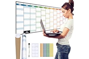 Jahresplaner 2025 Wandkalender laminiert, abwischbar, gerollt ohne Falten (118 x 42cm), Wandkalender & Jahreskalender groß dickes Papier von Glacient