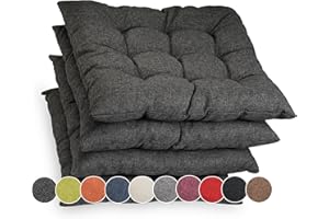 sunnypillow 4er Set Stuhlkissen mit Bändern 45x45 cm - Bequeme Polsterauflage 8cm dick - Auflage für Stühle/Bänke in Haus und Garten Sitzkissen Sitzauflage Gartenkissen Outdoor/Indoor - Anthrazit