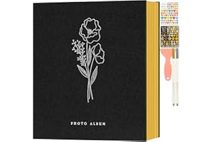 Lanpn Fotoalbum Selbstklebend Einkleben Scrapbook, Leinen Groß Weiße Seiten Fotobuch zum Selbstgestalten mit Aufkleber & Metallischer Stift 10x15 13x18 A5Bilder Kleine-20 Blatt/40 Seiten,Schwarz)