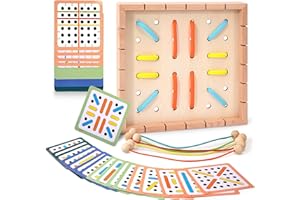 WISPLYE Geoboard in Legno per Bambini, Giocattoli Educativi Montessori Carica con 20 Carte a Doppia Faccia per Bambini Piccoli Ragazzi Ragazze 3+ Anni, Abilità Motorie Fini