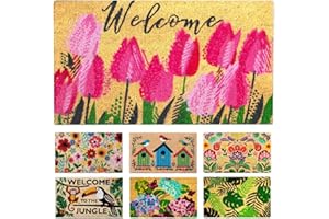 LUA VIKA Felpudo Entrada casa Originales - Tulipanes - 40x70 cm - Alfombra Entrada casa Exterior e Interior - Felpudo Coco - Resistente y Antideslizante