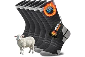 Niorasen Merino Socken Herren Damen, Dicke Thermosocken, Funktions Merinowolle Wandersocken, Warme Wintersocken, Arbeitssocken, Gepolstert Wollsocken, Laufsocken, Sportsocken, Unisex 3 Paar