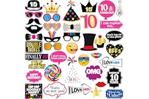 STERLING JAMES CO. 10th Birthday Photo Booth Party Props - 40 Pieces - Funny 10th Birthday Party Supplies, Decorations and Favors