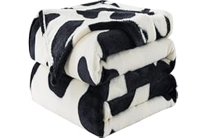HOZY Coperta in pile di flanella con stampa di mucca, doppia dimensione, leggera, antistatica, super morbida, accogliente, coperta invernale in microfibra leggera, Cow 220x240cm