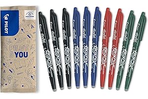 PILOT Caja de 10 FriXion Ball - Bolígrafo borrable con tinta termosensible - Bolígrafo rollerball recargable - 3 Negro, 3 Azul, 2 Verde, 2 Rojo - Punta Media