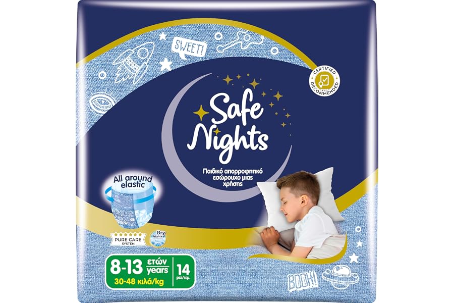 Babylino Safe Nights Boy, Braguita de noche absorbente para niños de 8-13 años (30-48 kg), 14 unidades