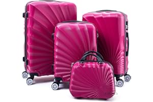 R.Leone Valigia da 1 Fino a Set 4 Trolley Rigido grande, medio, bagaglio a mano e beauty case 8 ruote in ABS 2092 (Fucsia, M Media)