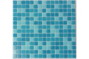 CONWIRE Azulejos de mosaico cuadrados, mezcla azul claro y azul, mosaico de cristal con efecto de puntos, piedra de mosaico, formato: 20 x 20 x 4 mm, tamaño de la hoja: 327 x 305 mm, 1 hoja/mate