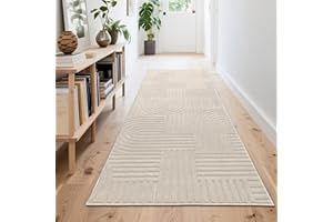 ‎ENYHOM Enyhom Läufer Flur, Beige Küchenläufer rutschfest 80x240cm Waschbarer Teppichläufer Modern Flurteppich für Eingang Schlafzimmer Wohnzimmer