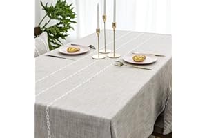 Home Brilliant Tablecloth Rectangle 132 x 218, Lattice Stripe Party Table Cloth, Faux Linen Heat-Resistant Table Cover for Kitchen Patio(Oblong, 52 x 86 Inches, Light Linen)