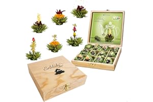 Creano Coffret Cadeau Fleurs de Thé dans une Boîte à Thé en Bois | 12 Thés Fleuris dans 6 Sortes de Thé vert