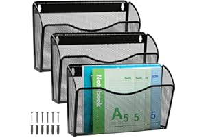 TQVAI ESYLIFE Paquete de 3 Malla Metálica Revistero Pared Documentos Organizador Papeles A4 Colgante Organizador Herramientas Pared Oficina Archivador de Pared, Negro